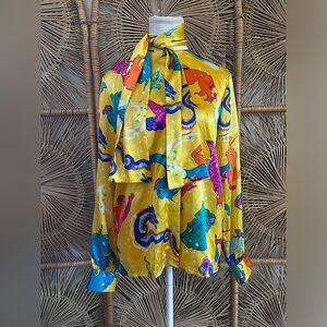 Vintage 70s Silk Zodiac Astrology Blouse